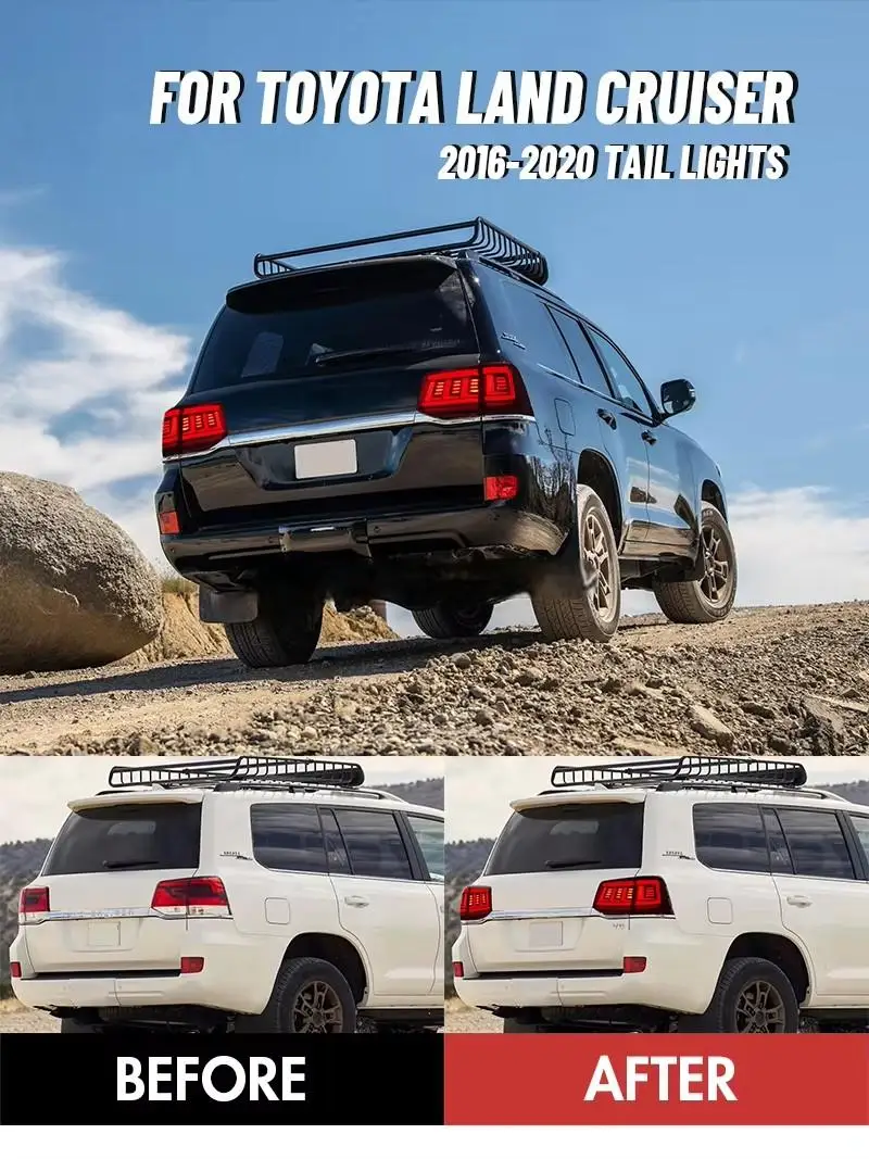 DK Motion Auto Custom Red LED Taillight For Toyota Land Cruiser LC200 2016-2020 Rear Lamp New 12V ABS Material