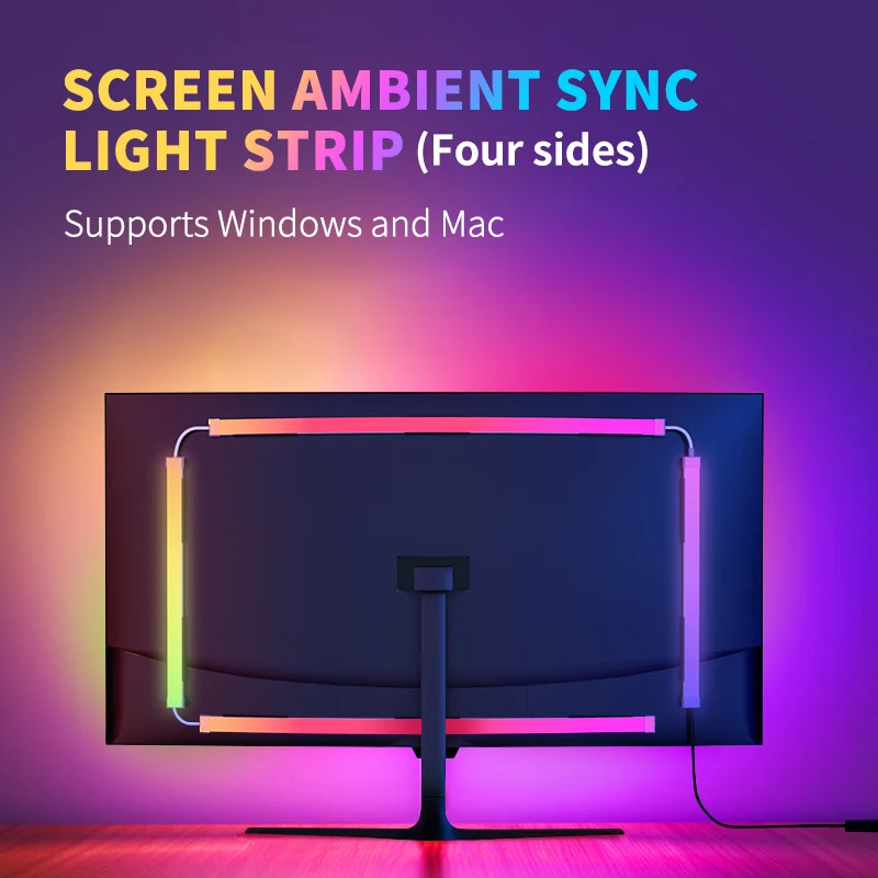 Imagem -02 - Luzes de Tira Led com Controle App Retroiluminação Ambiente 4k Tela do Monitor do Computador Sincronização de Cores Atmosfera do Jogo Lâmpada de Decoração pc