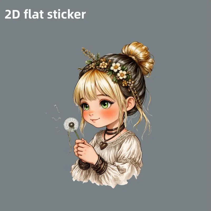 1Pc 2D Flat Cute Flower Fairy Vinyl Sticker, Waterproof Decal for Car Window Body Smooth Surface Decor, Holiday Gift