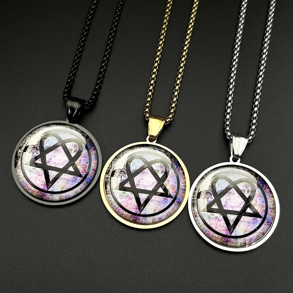 Heartagram Him Love Metallkette für Damen und Herren, Edelstahl, Glas, Herzband, Musik, Rock, Halskette, Hiphop-Schmuck, Geschenke – Detail 8