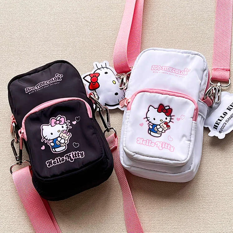 Hello Kitty-Petits sacs à bandoulière pour téléphone portable, mini sacs à main avec sangle, portefeuille pour téléphone, sac lancé, sac de bras en nylon, Noël