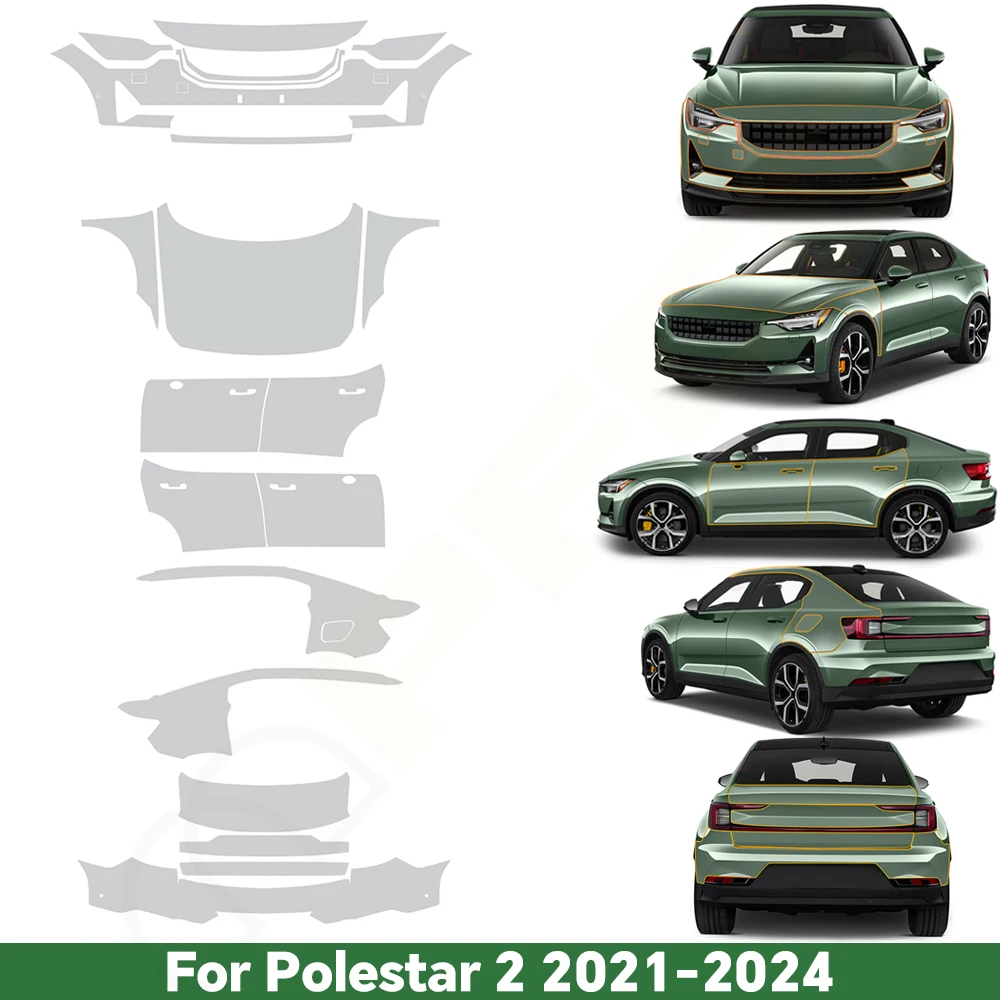 For Polestar 2 2021-2024 TPU Car Paint Protective Film Car Body Sticker Anti-Scratch Cover Pre-cut PPF Resistant Car Accessories