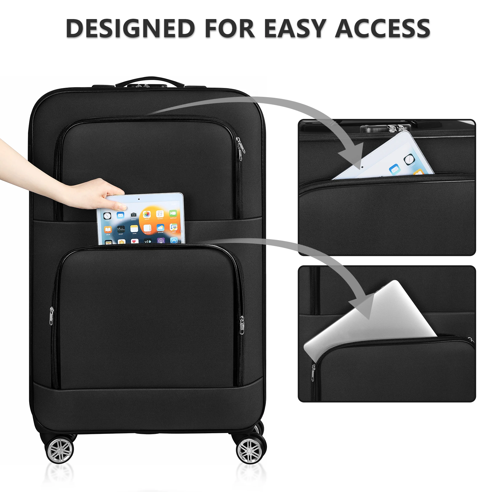 2 Pieces Luggage Set Softside Travel Suitcase with Spinner Wheels, 20+28in Lightweight Suitecase Set