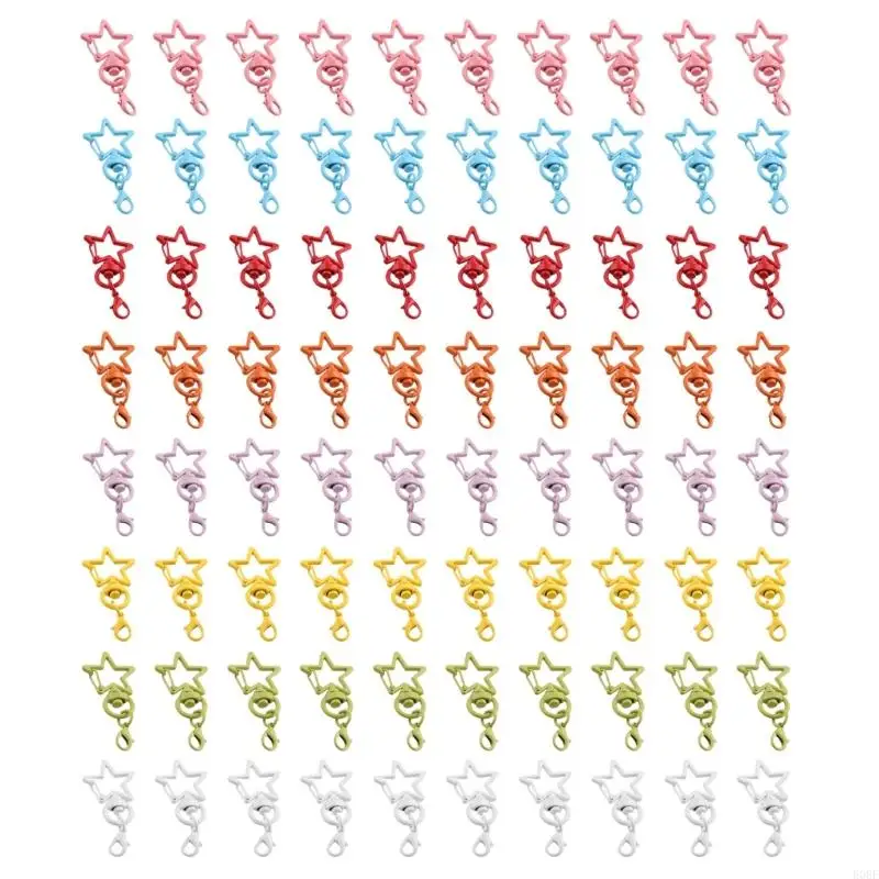 Doll Project Making Supplies 80 Count Star Keychain Hooks, Assorted Metal Clasp Hardware with Connector for Bag Detail DIY and