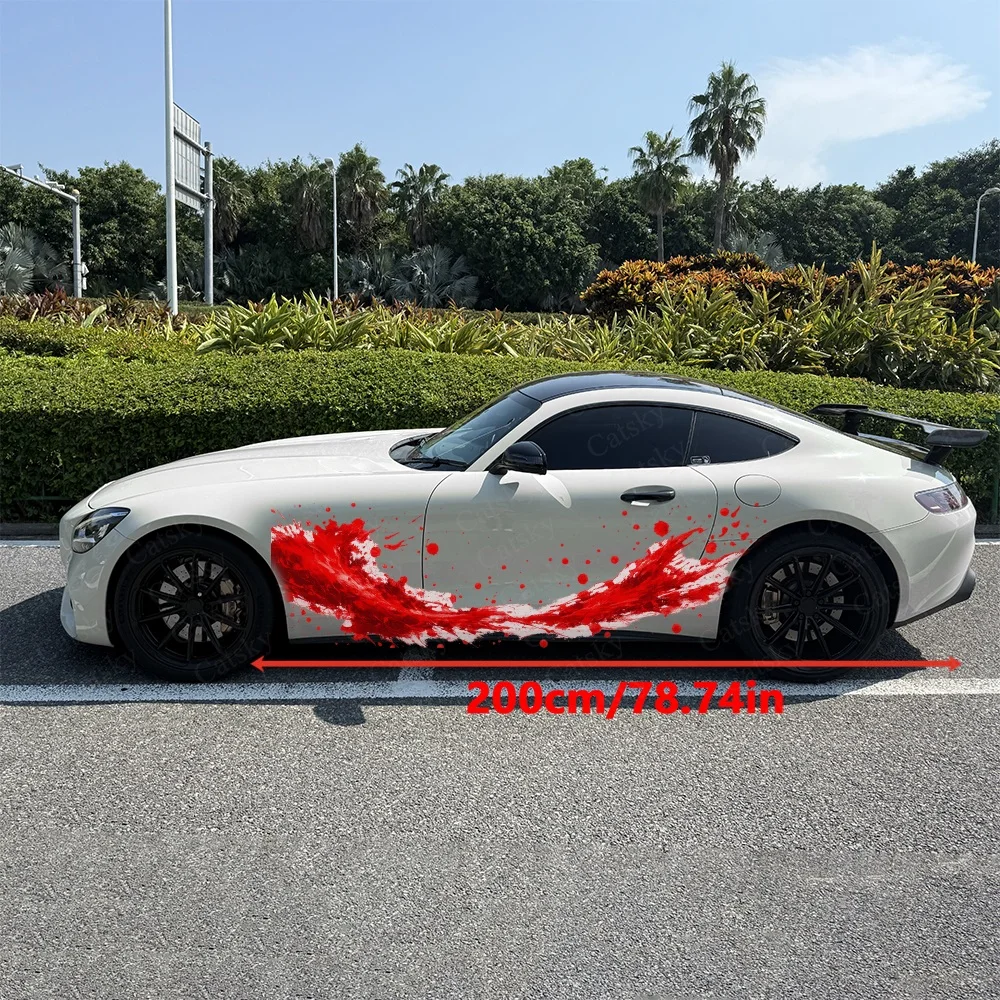 2Pcs Dynamic Red Splatter Abstract Design Car Body Side Sticker, Automotive Door Side Graphics for Car, Car Decoration Accessory