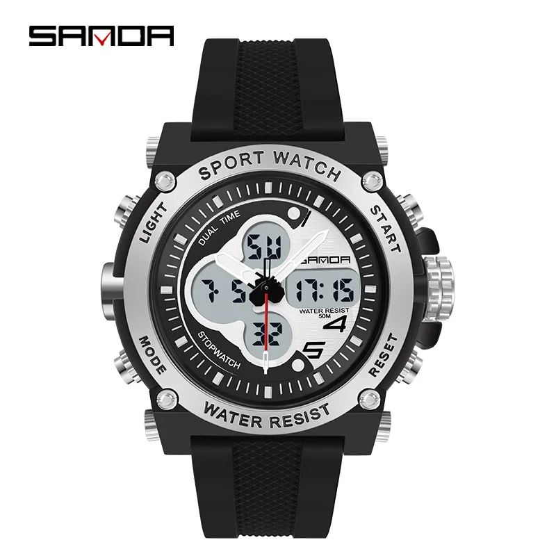 Sanda New Outdoor Men's Watches Sports Military Watch For Man Wristwatch Quartz Electronic Dual Display Relogio Masculino 3107