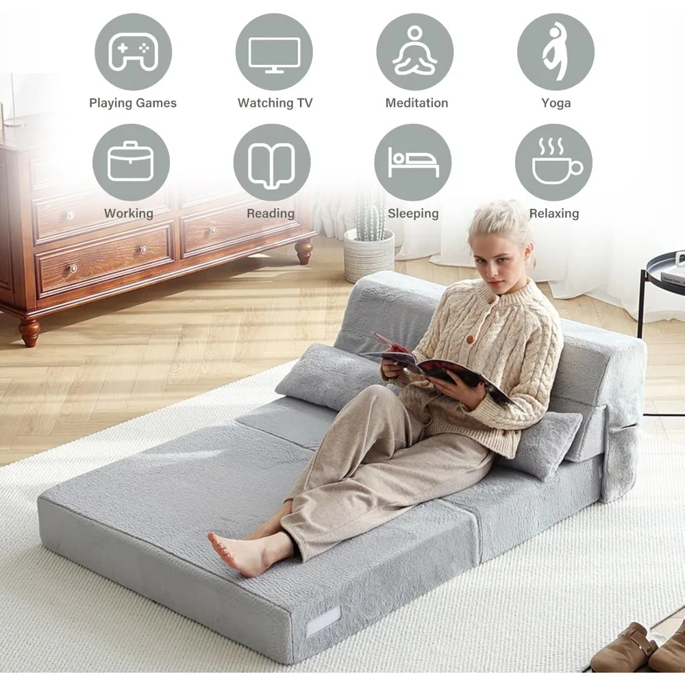 سرير أريكة فردي محمول مع وسادة وقماش قطيفة، بما في ذلك حقيبة تخزين مثالية لمساحات المعيشة واستخدام كراسي الأرضية #3