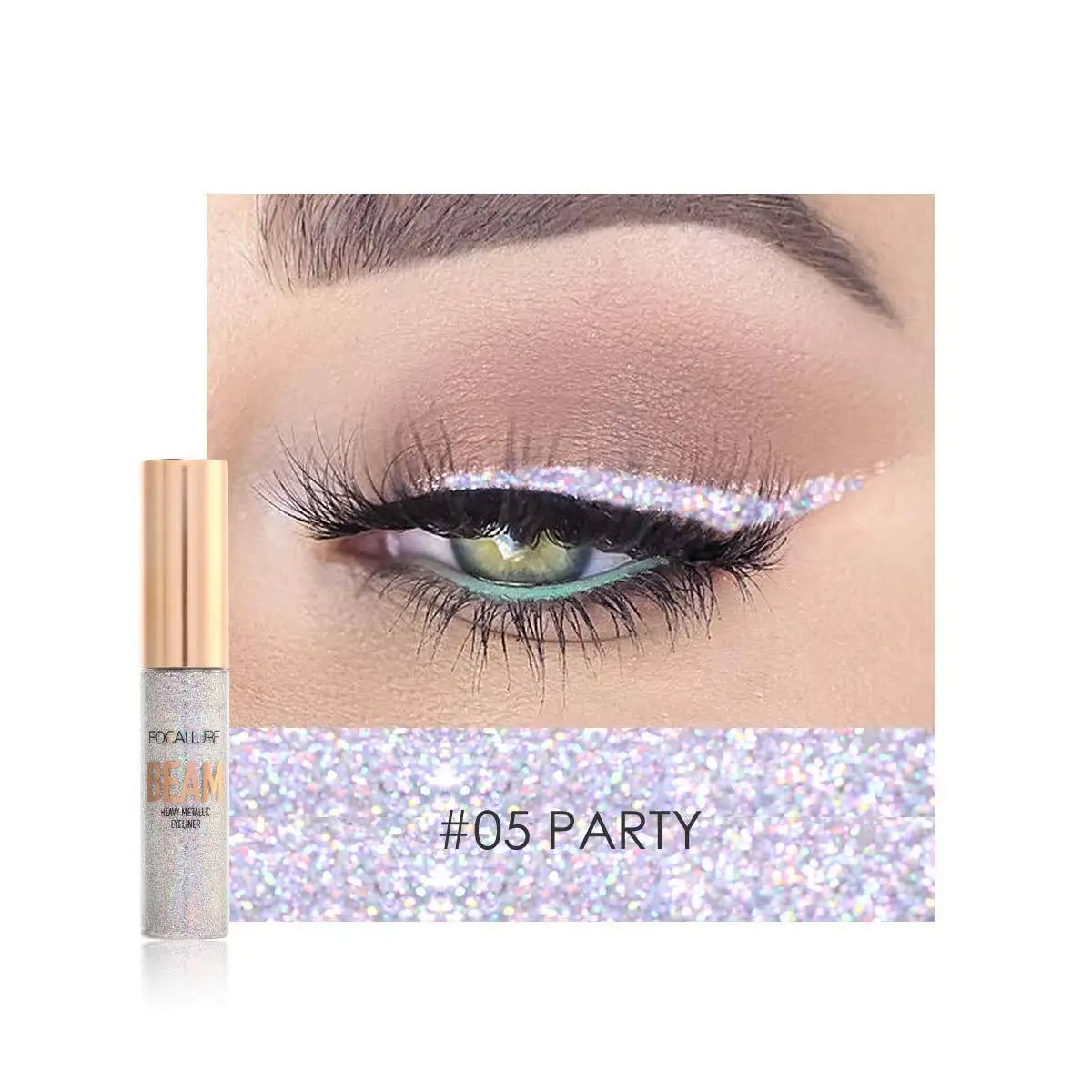 FOCALLURE 5 Colors Glitter Eyeliner Eyeshadow Easy to Wear Waterproof Liquid Metallic Makeup Glitter Eye Liner FA46