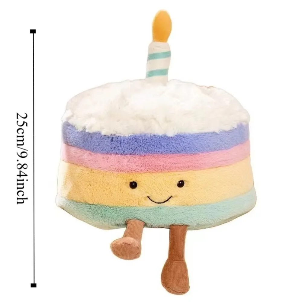 Peluche gâteau d'anniversaire en forme d'arc-en-ciel, jouet mignon en molleton moelleux de dessin animé, cadeau d'anniversaire, 25cm