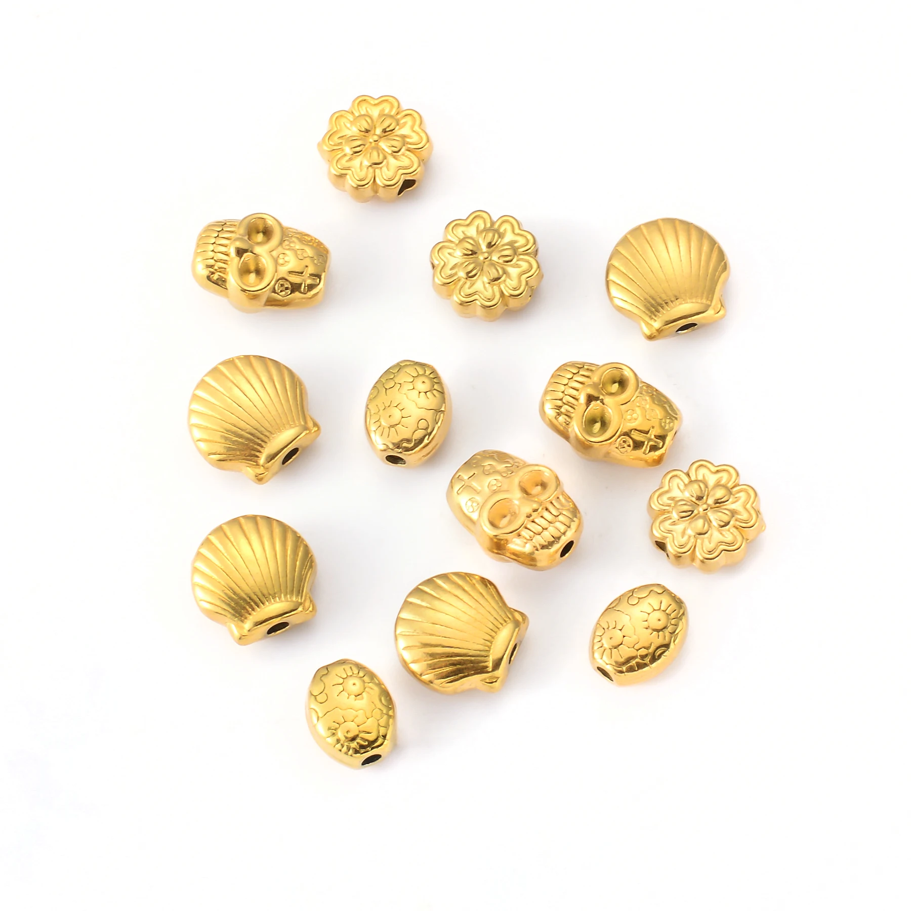 5pcs Stainless Steel Flower/Shell/Skull Spacer Loose Beads Charms DIY Handmade Bead String Bracelet Necklace Jewelry Making