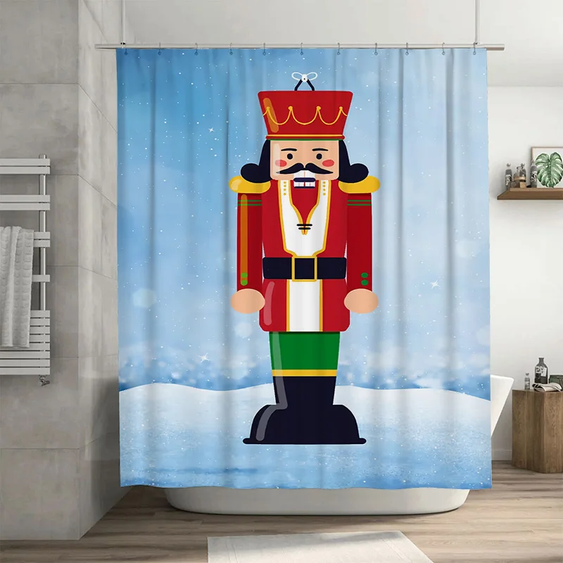 

TuniuCharming Щелкунчик Занавеска для ванной комнаты Праздничный праздничный декор Набор занавесок для душа Водонепроницаемый милый рождественский дизайн Домашний акцент