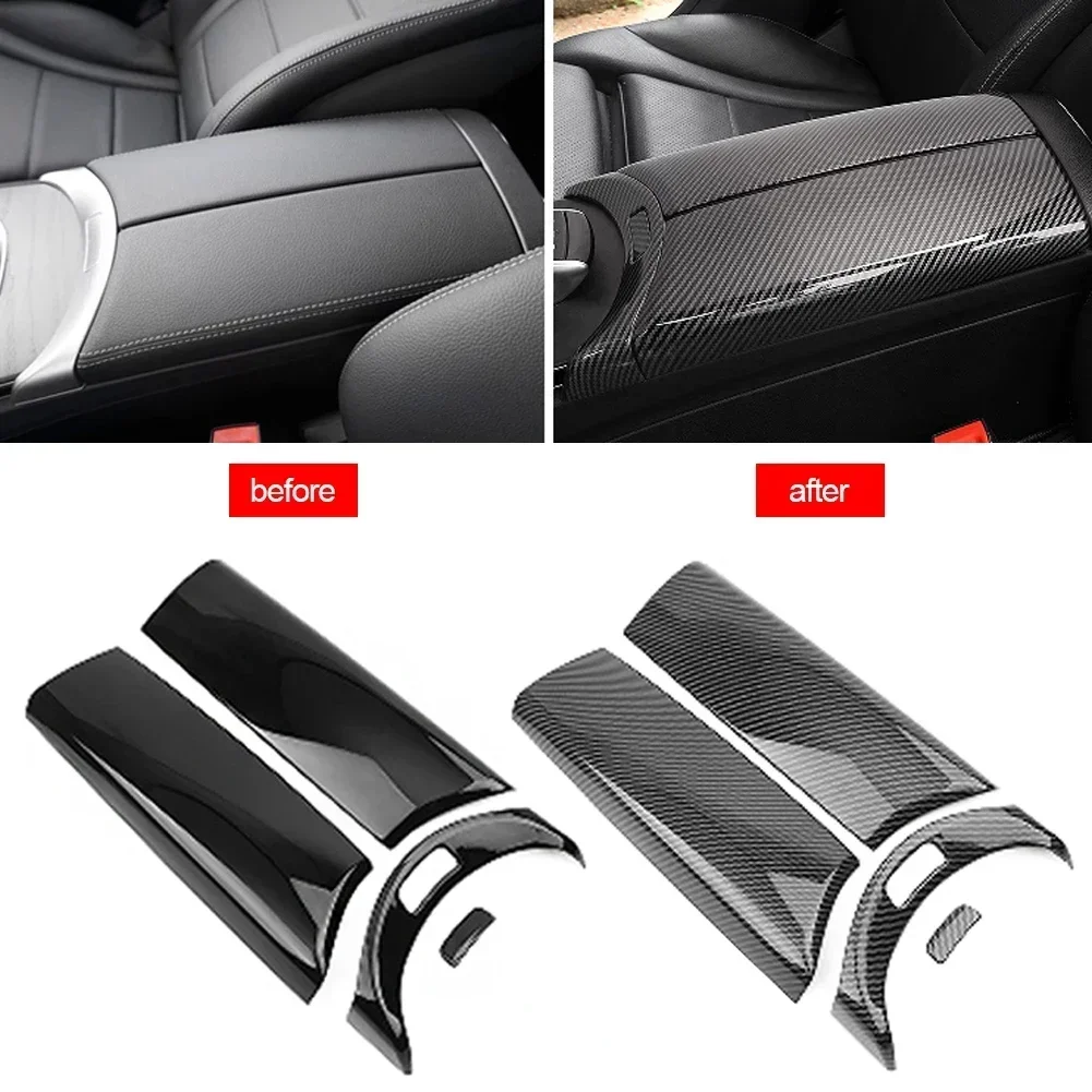 

4Pcs Carbon Fiber Car Center Armrest Box Panel Switch Button Cover Interior Accessories For Mercedes Benz E GLC C class W205