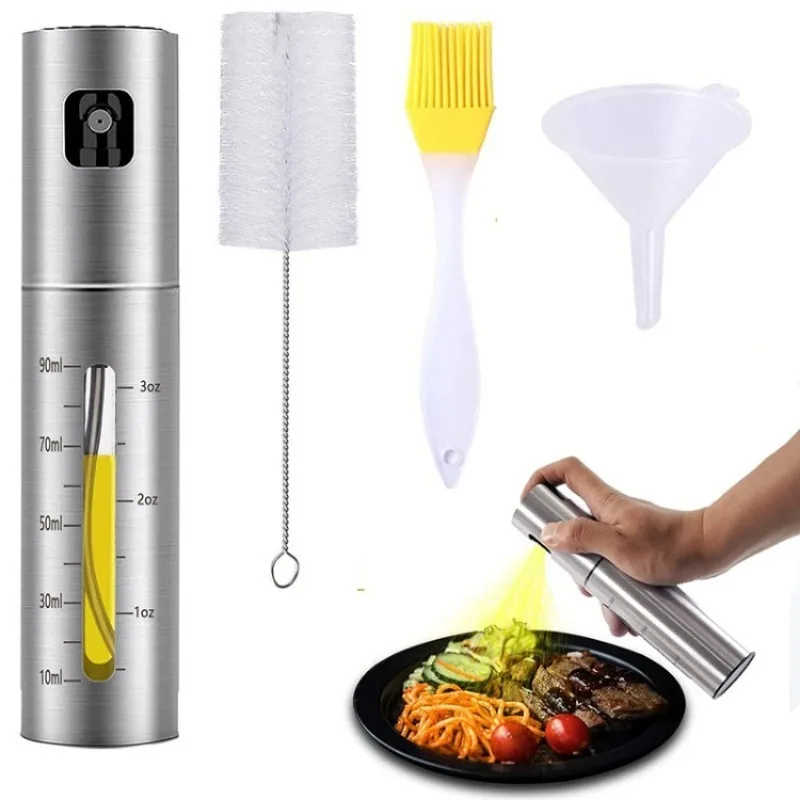 

Stainless Steel Olive Oil Spray Bottle Barbecue Oil Pot Seasoning Bottles Sprayer with Scale Kitchen Set for Cooking BBQ Baking