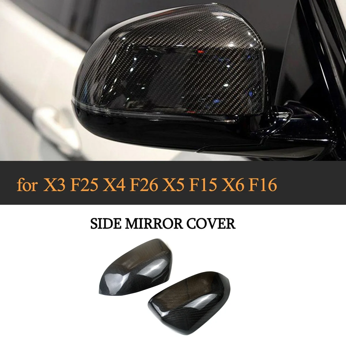 ألياف الكربون الحقيقية ل 2014-2018-BMW X3 F25 X4 F26 X5 F15 X6 F16 الجانب الجناح مرآة الرؤية الخلفية غطاء غطاء