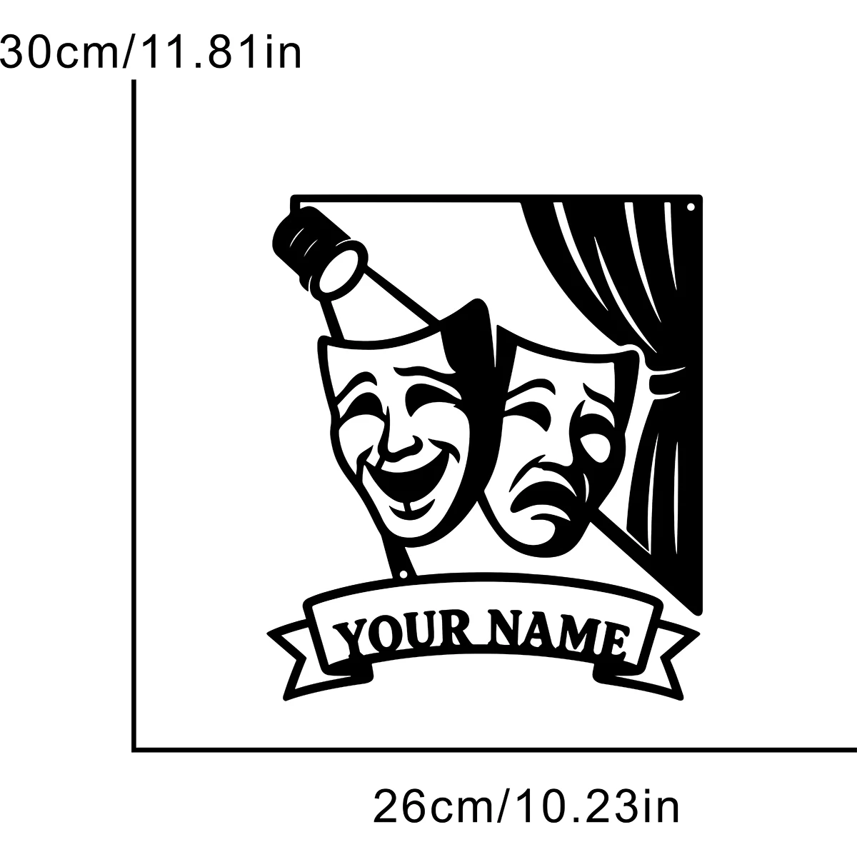 Personalized Theater Mask Metal Wall Sign,Custom Name Comedy Tragedy Mask Wall Art,Drama Stage Metal Plaque Home Decor Gift view 5
