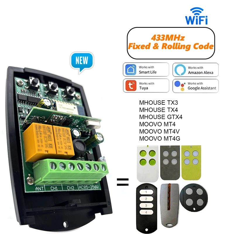

Tuya WIFI Universal Receiver Garage Door Receiver 433.92MHz For MHOUSE TX3 TX4 GTX4 MT4 MT4V MT4G Remote Control