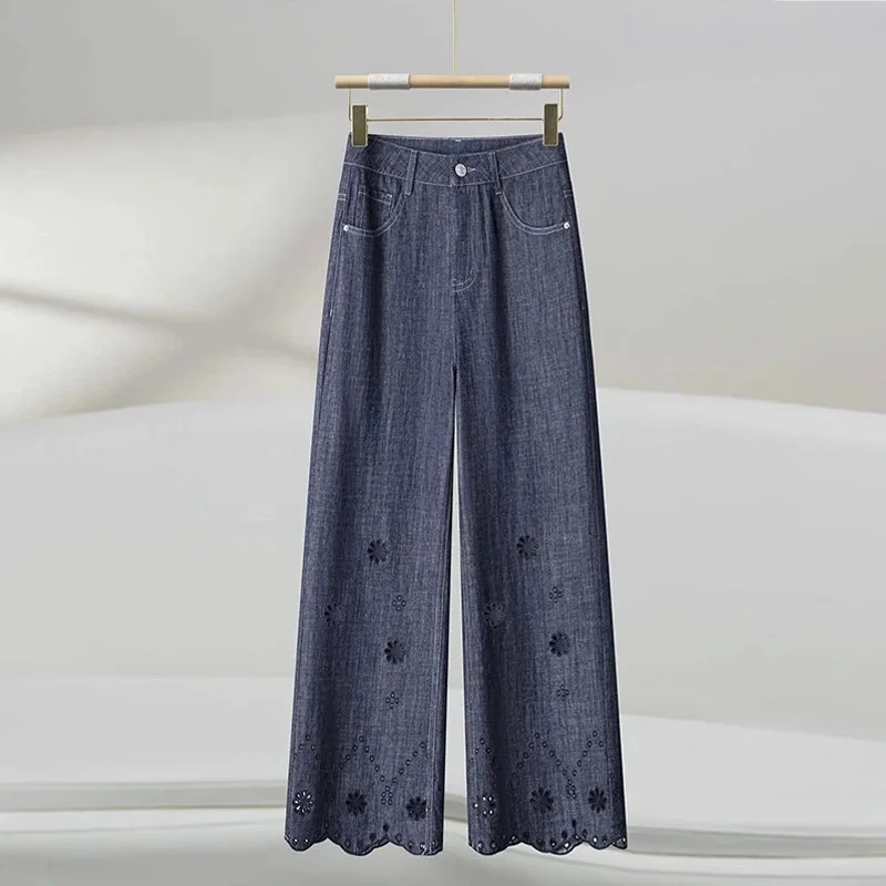 

Винтажные летние повседневные удобные девятиточечные джинсы с высокой талией, свободные утягивающие универсальные прямые брюки