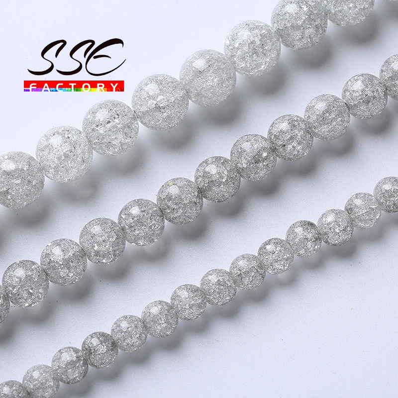 Natural Gray Snow Cracked Quartz Crystal Glass Beads Round Loose Beads For Jewelry Making DIY Bracelets Necklacs 6 8 10 12mm 15\