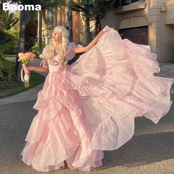 Booma Pink Selkie Princess Prom Dresses Ruffles Sweetheart Long Birthday Party Dresses Short Sleeves Graduation Gowns Customized