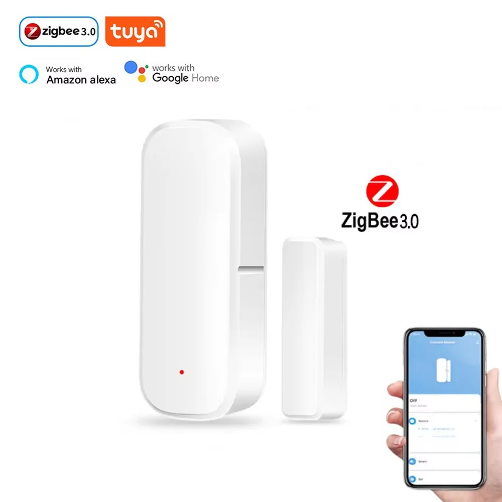 

Датчик двери и окна Tuya Zigbee, умная охранная сигнализация, детекторы открытия и закрытия, домашний противоугонный контактный датчик двери Google Home Alexa
