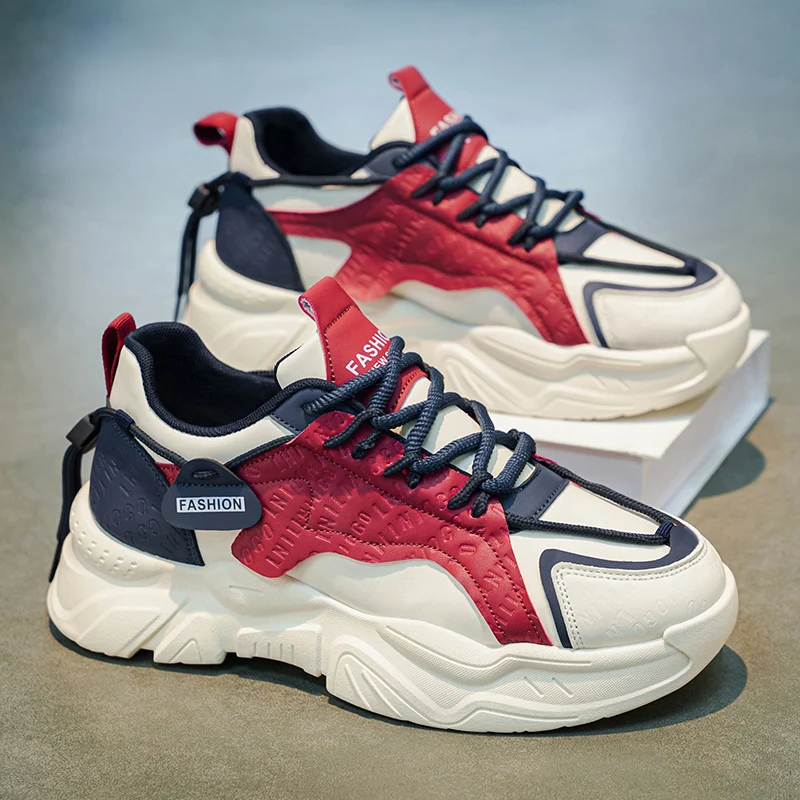 Men's casual sports shoes, leather surface, trendy and versatile, fashionable men's shoes, outdoor sports shoes