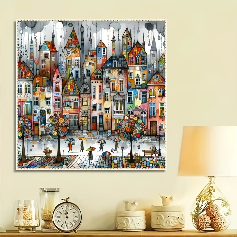 

Rainy Small Town 500PCS/1024 PCS Jigsaw Puzzles Challenging Family Activity Game DIY Puzzle for Living Room Home Decor Frameless