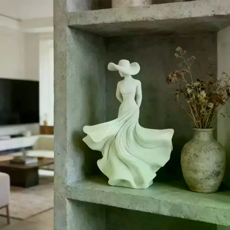 3D Ornament Figurine White Dancing Lady Statue Flowing Skirt Simple Console Living Room Decor Sculpture Gift For Women Girl
