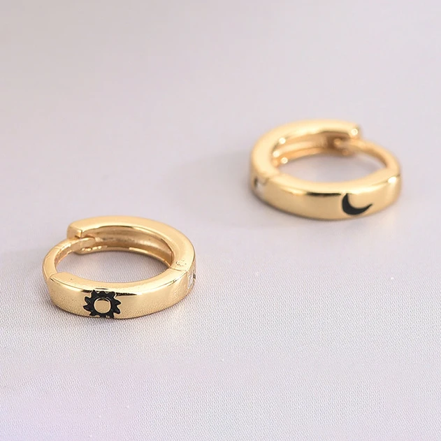 Real 925 Sterling Silver Sun and Moon Round Hoop Earring for Women Minimalist  Fine Jewelry Trendy Asymmetric Accessories image 6