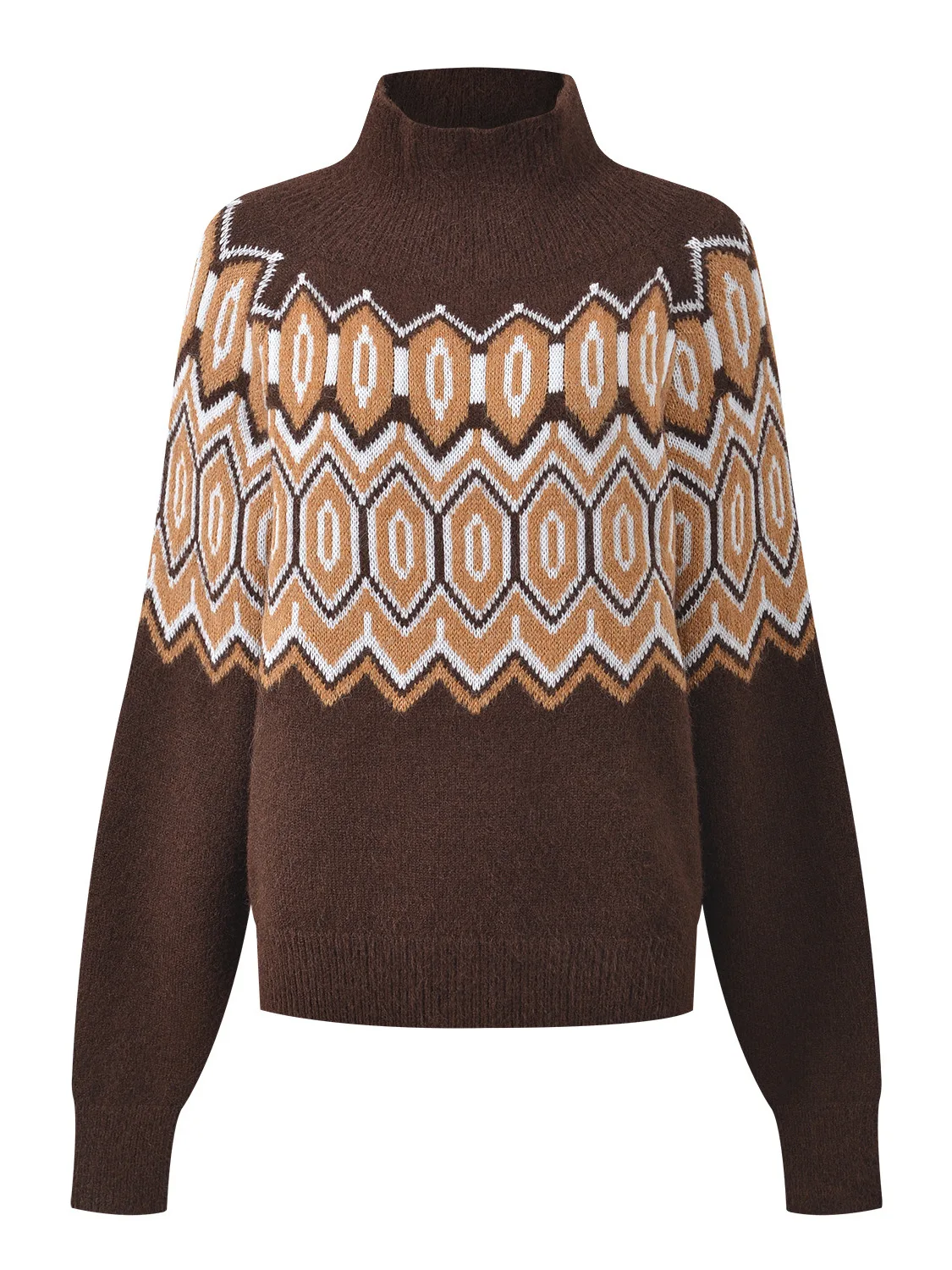 

Новинка! Женский вязаный свитер с высоким воротником и геометрическим узором, осень-зима 2025. Модный, универсальный, теплый, для повседневной носки, с длинными рукавами.