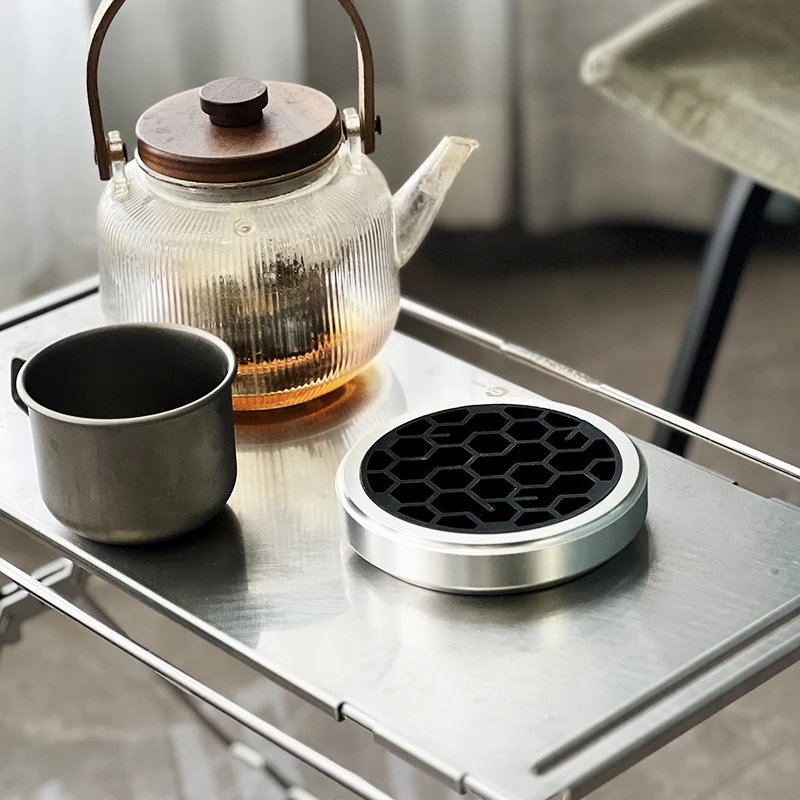 Camping Atmosphere Coaster - Cnc Integrated Aluminum Alloy Base with Silicone Inlay, Outdoor Camping Aesthetic Accessory Coffee Coaster