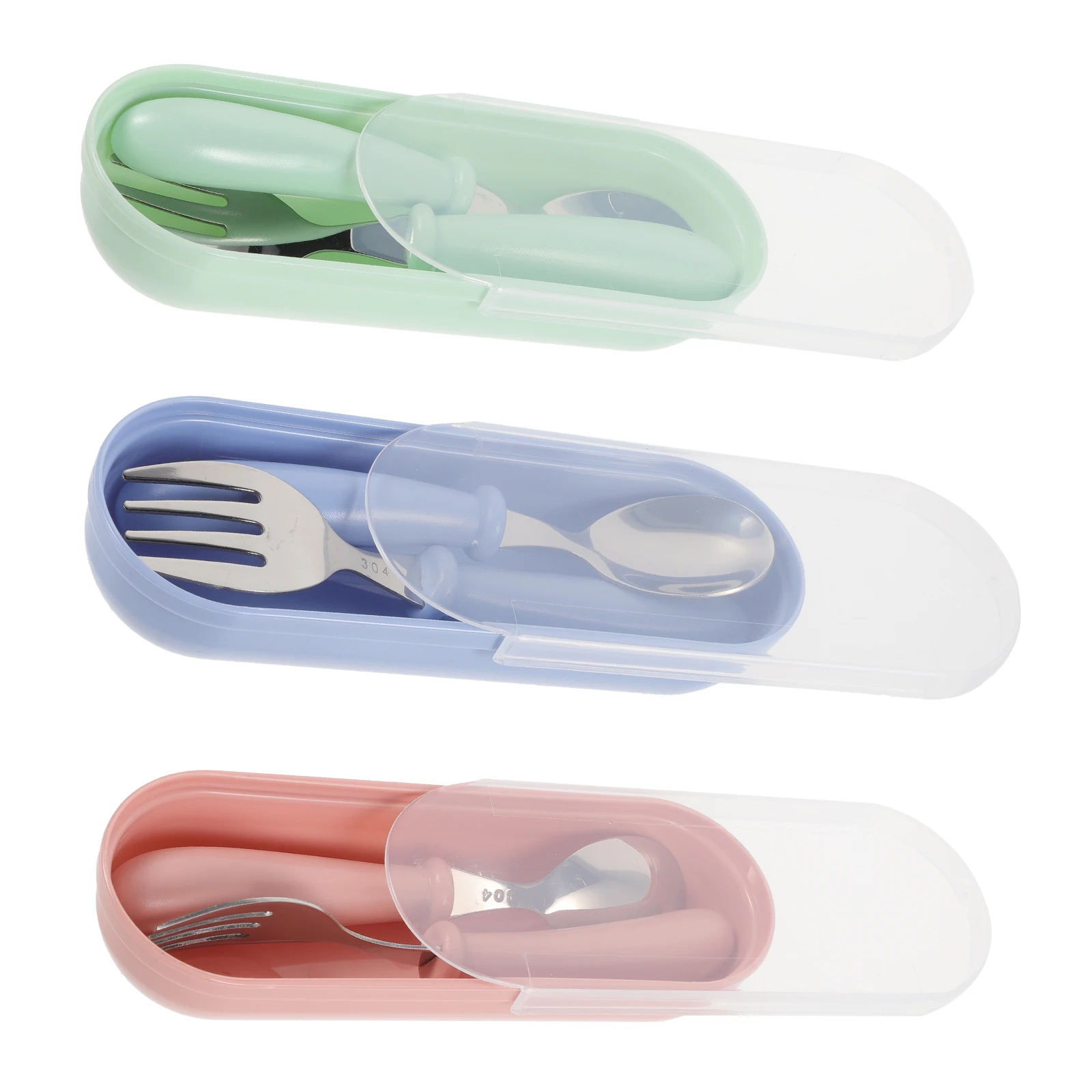 

3 set Children Tableware Set 304 Stainless Steel Abs Spoon Fork Kit Portable Storage Box For Toddler Self Feeding Training