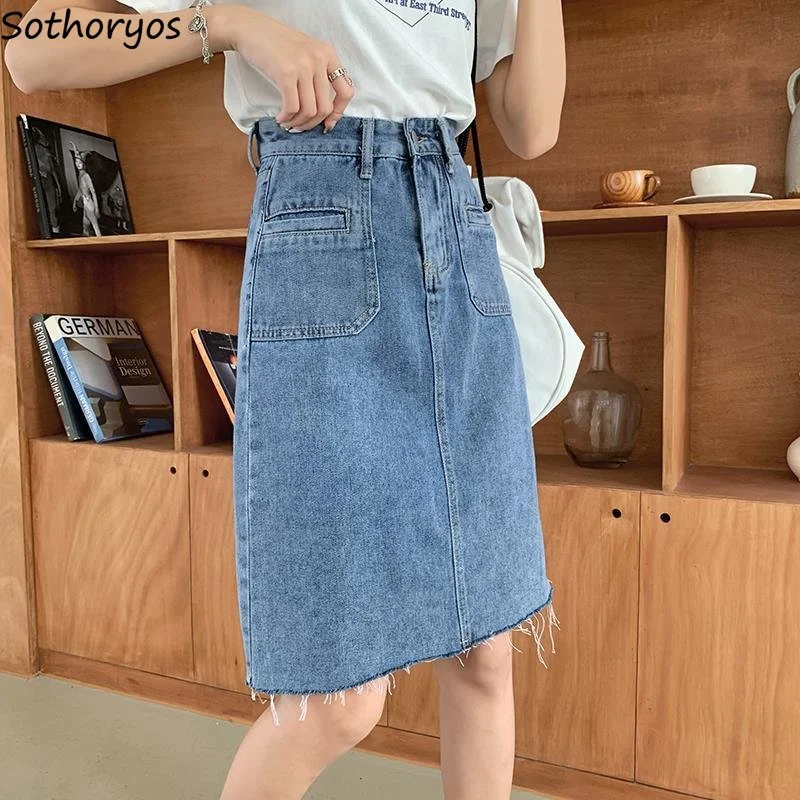 

Skirts Women Denim S-5XL Simple Daily Comfortable Ladies A-line Trendy All-match Summer Solid Slim Korean Style Designer Vintage