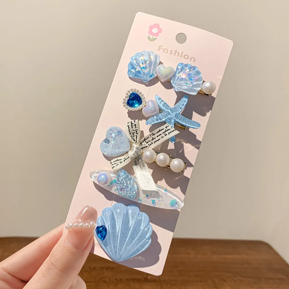 

5pcs/set New Starfish Seashel Hair Clips Ocean Series Pearl Hairpins Fine Flash Gift Barrette Hair Accessories