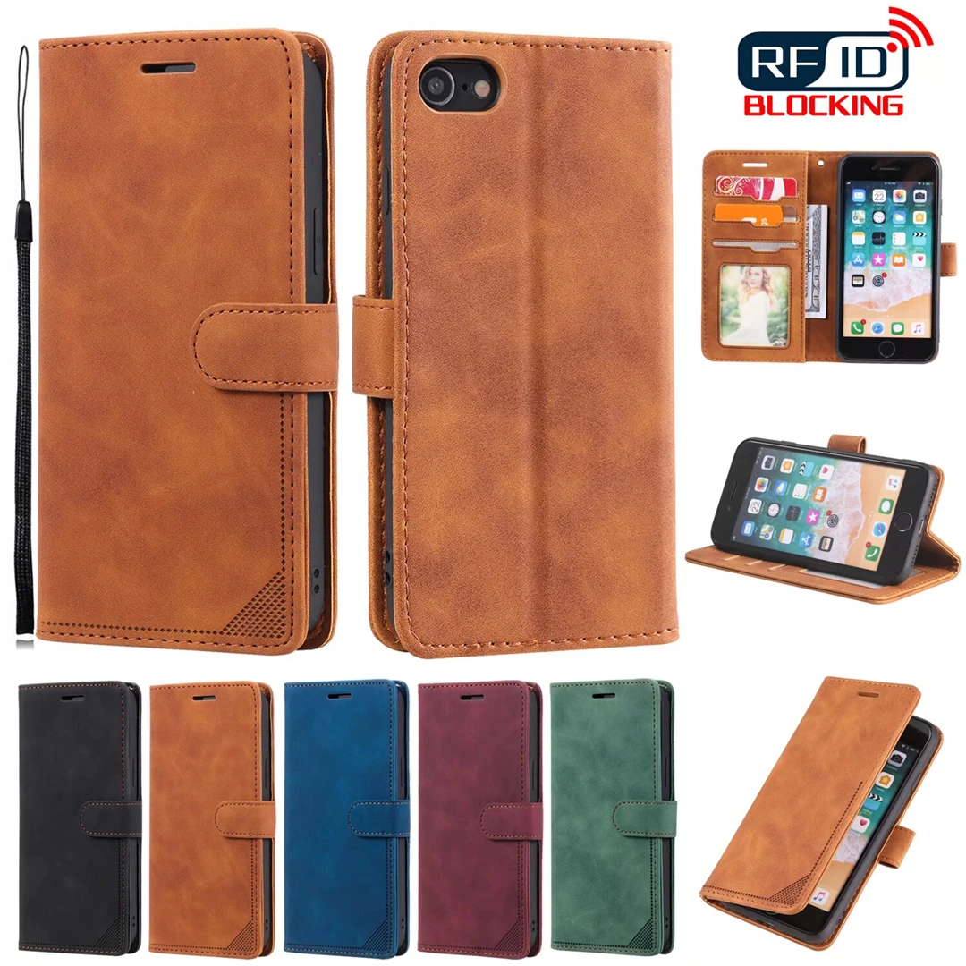 

Rock Leather RFID Blocking Protect Flip Cover For iPhone 15 14 13 MINI Pro Max PLUS Stand Case Card Slots Holder Free Shipping