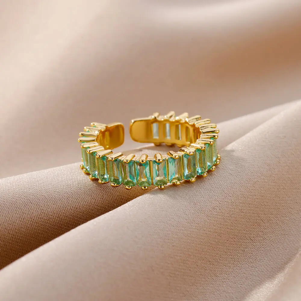 خواتم زركونيا مكعبة فاخرة للنساء خاتم من الفولاذ المقاوم للصدأ 2025 رائجة كريستال الزفاف الجمالية مجوهرات الحفلات هدية anillos