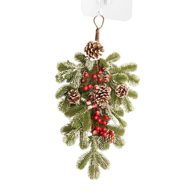 Christmas Swag Artificial Teardrop Door Swag 21.65x13.78 Inches Simulation Pine Needle Berry Swag Colorful Artificial Pine