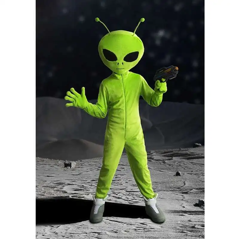 

Kids Adult Alien Cosplay Costume Jumpsuits Green Alien Mascot Halloween Carnival Masquerade Bodysuit Suit