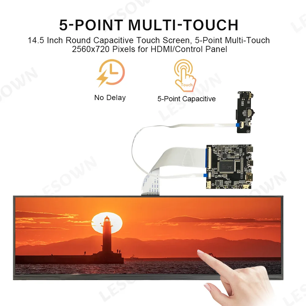 LESOWN 14.5 Inch 2560x720 IPS Stretched Bar LCD Display Module Kit, Mini HDMI & Type-C, USB-C 5V 2A, 1500:1, AIDA64 PC Case Sens