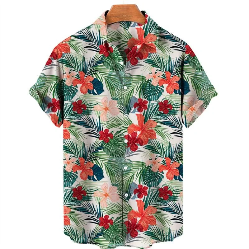 Men\'s Luxury Hawaiian Shirt For Men Tropical 3d Printed Plants Floral Short Sleeve Blouse Beach Holiday Oversized Tops Shirts