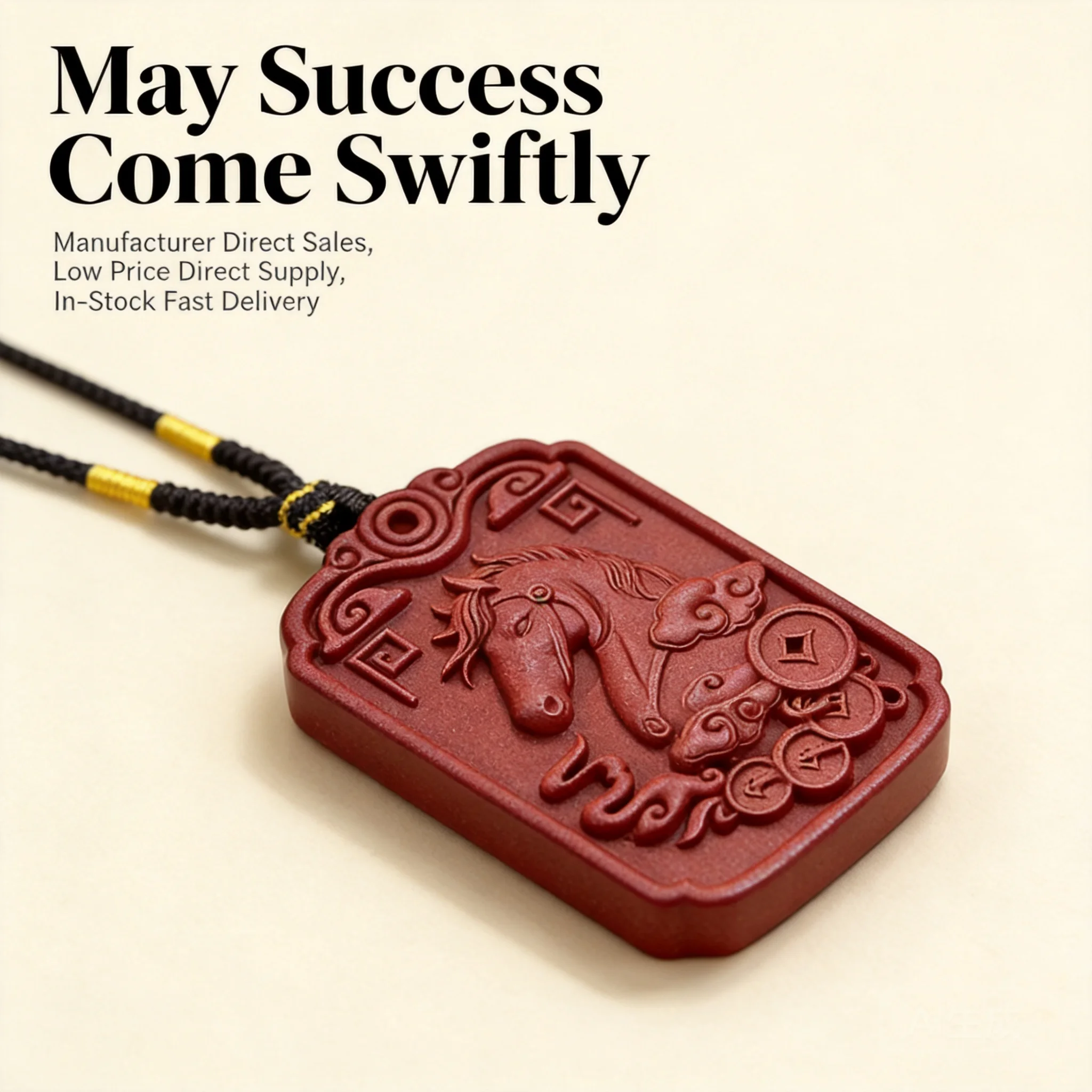 Chinese Style Auspicious Horse Carved Aromatic Incense Pendant Necklace Lucky Wealth Attracting Blessing Amulet For Zodiac Year