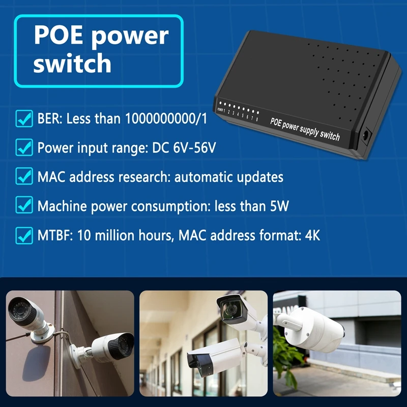 ●8 Ports 6+2 POE Switch Injector Power over RJ45 Ethernet Without Power Adapter Family Network System 10/100M for Cameras-ABFB
