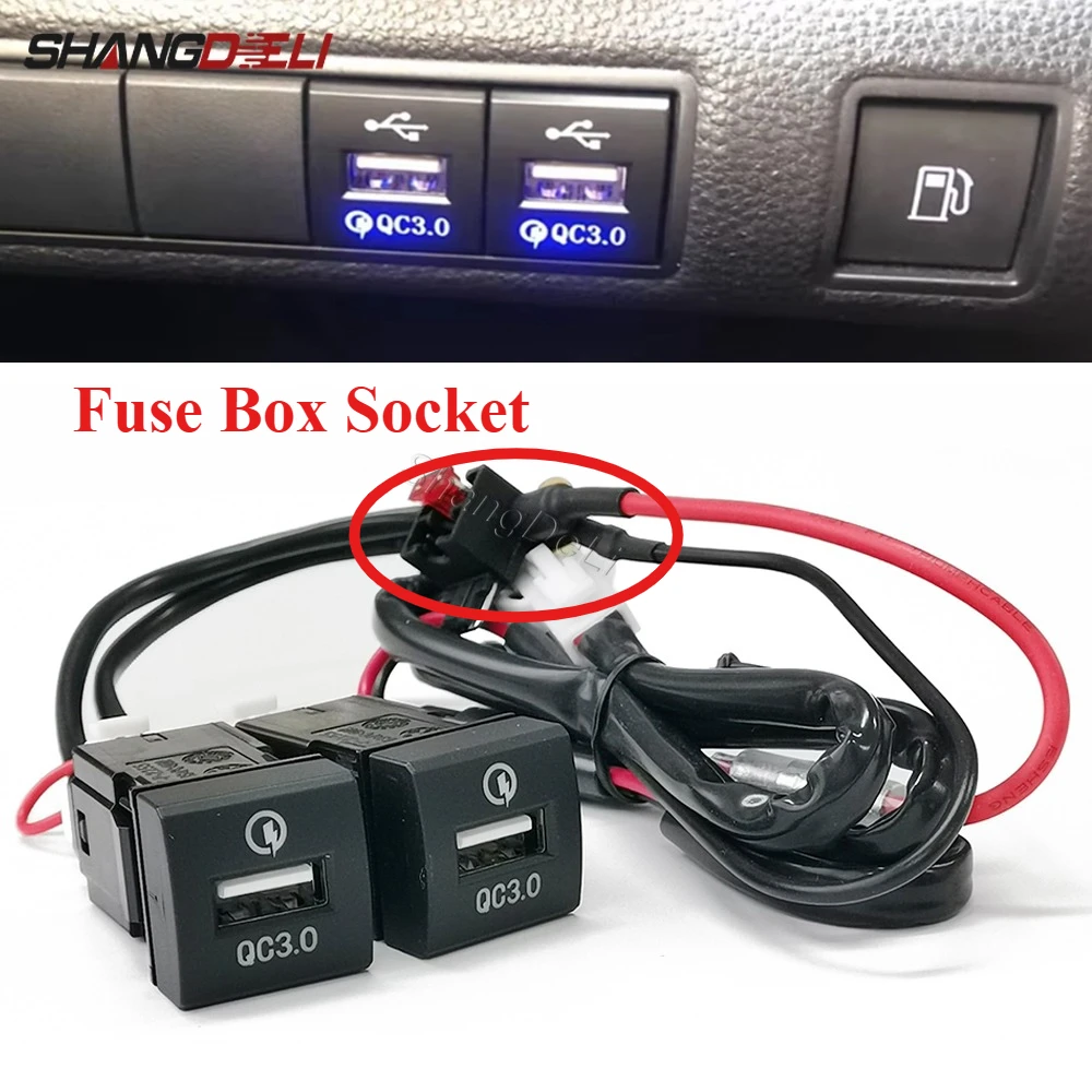 12V/24V Fit for Toyota Camry 70 Altis Hilux Rav4 Prado 150 2018 -2020 Car Charger Dual QC3.0 USB Interface Socket