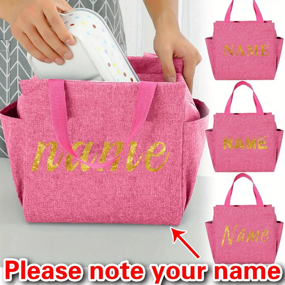 Customized Name Insulated Lunch Bag Personalized Aluminum Foil Bento Lunch Bag Portable Insulated Picnic Food Bag