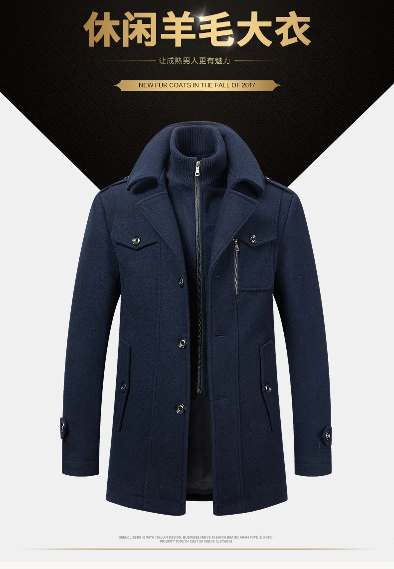 

Removable fur collar business wool, woolen coat fashion double neck cold-resistant woolen men's jacket