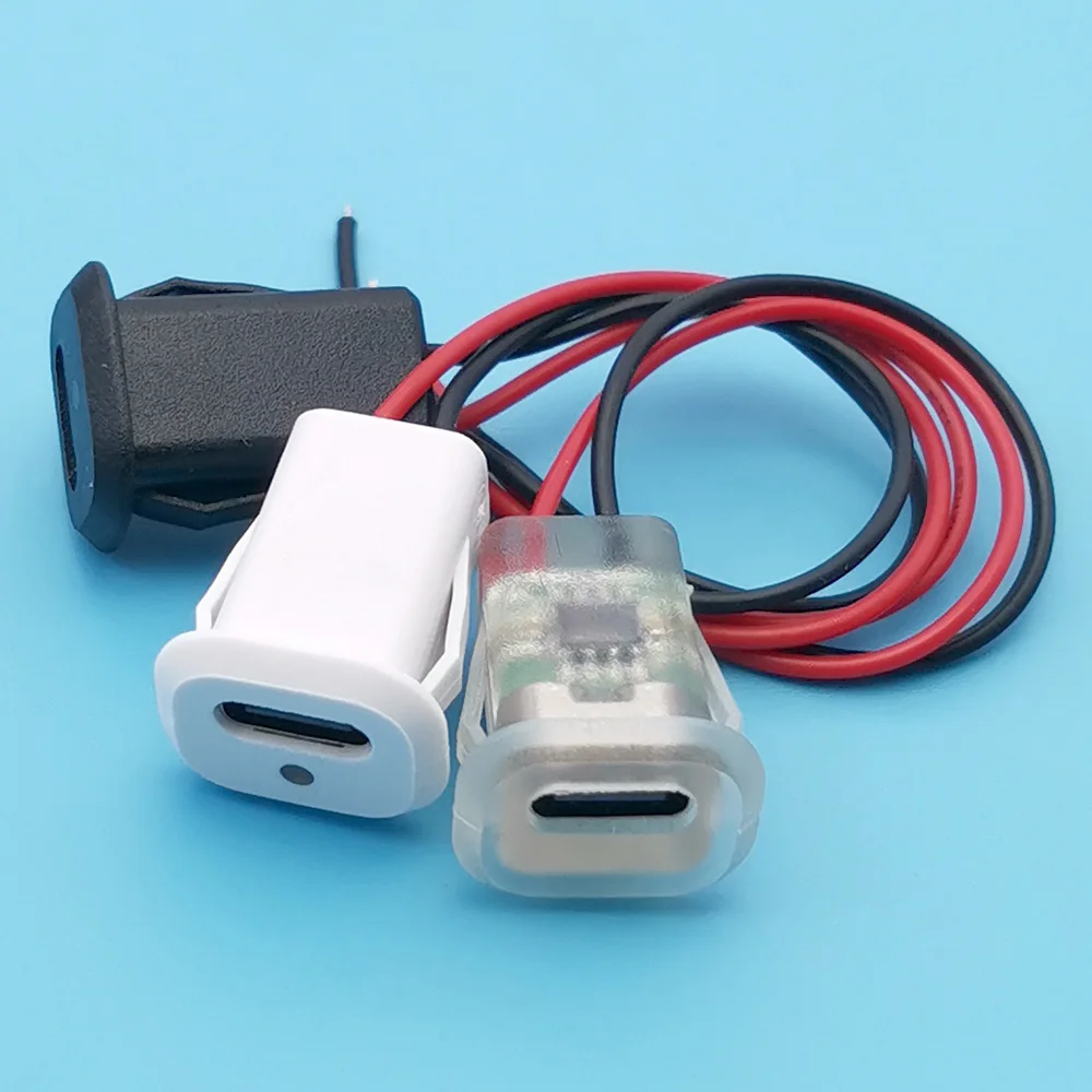 1pc USB Type-C Connector With LED Card Buckle Direct Pressure Type C Female Socket Suitable For Lamp Conversion DIY Electric Car