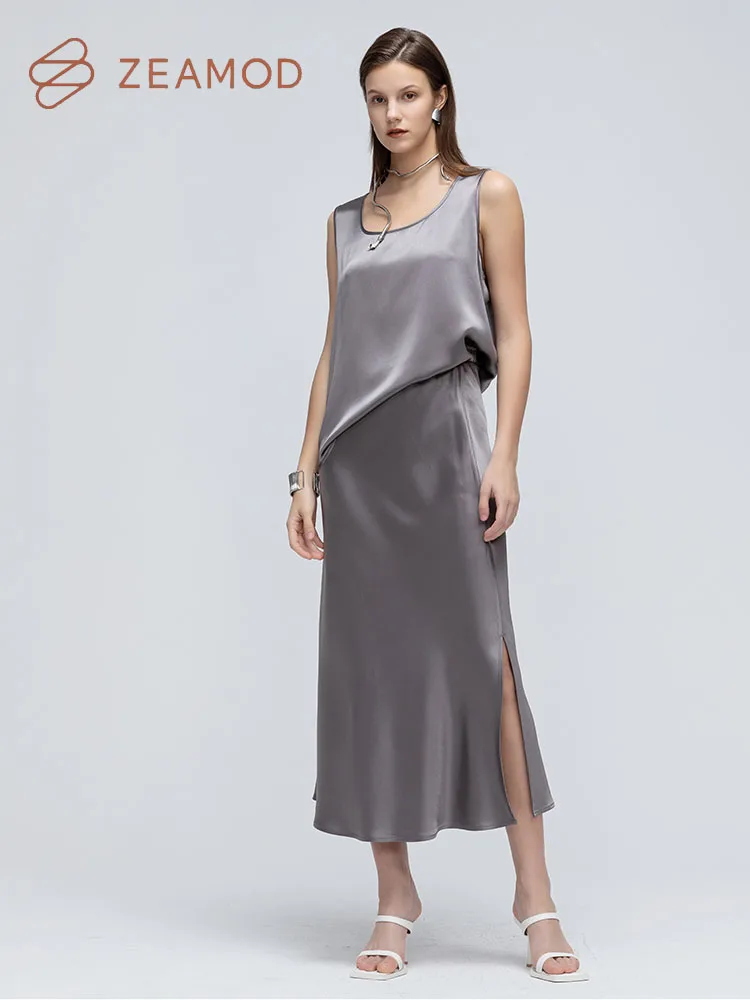 2024 Fashion Ladies 22MM plain crepe section silk smooth solid color split skirt