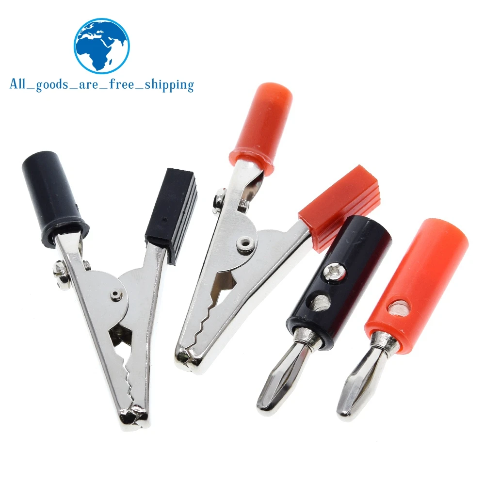 TZT 1set Insulated Crocodile Clips Plastic Handle Cable Lead Testing Metal Alligator Clips Clamps 52mm Length + 4mm Banana Plug