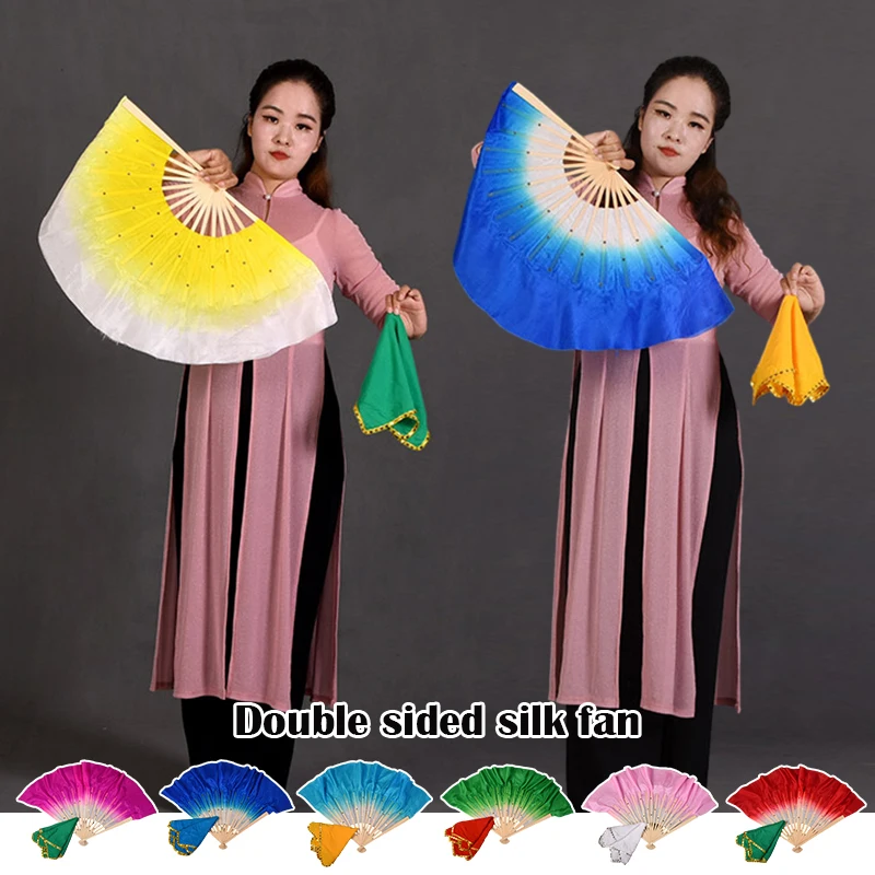 Chinese Style Silk Dance Fan Half Round Women\'s Belly Dance Fan Square Dance Hand Fans Handkerchief Accessories Home Decoration