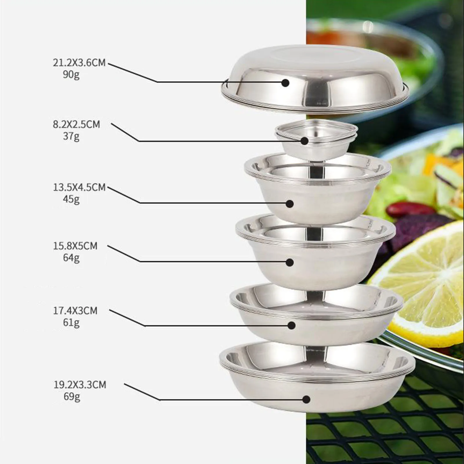 22Pcs/Set Camping Stainless Steel Dinner Dish Plate Durable Outdoor Picnic Tableware Salad Bowl Food Container