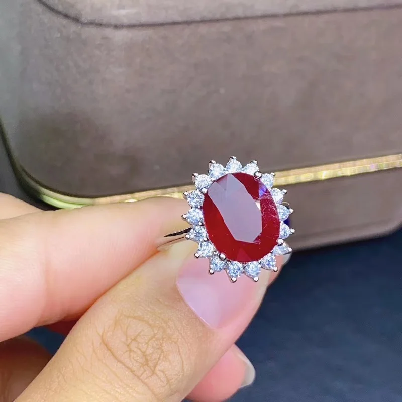 Bague en argent Sterling 925 pour femme, anneau en rubis chauffé 6Ct, 10x12mm, grosse pierre précieuse rouge, bijoux fins classiques simples, cadeaux de fête